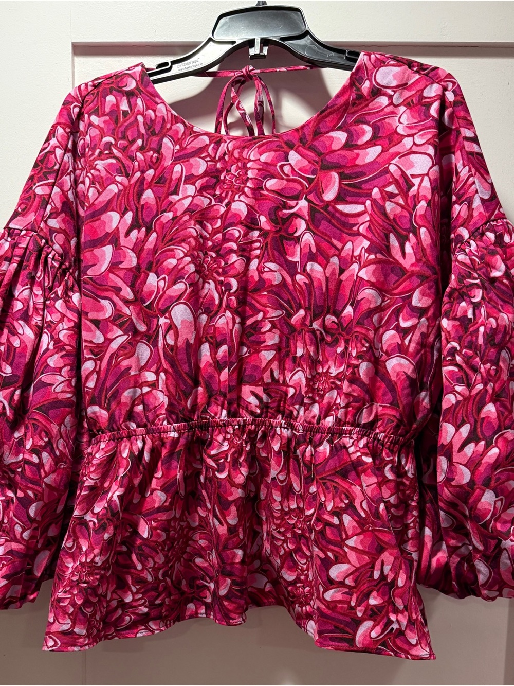 Kika Vargas Fuchsia Floral Peplum Long-Sleeve Tunic